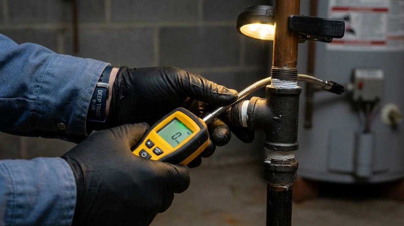 Gas leak detection with electronic sniffer by Johns Plumbing LLC in Oran