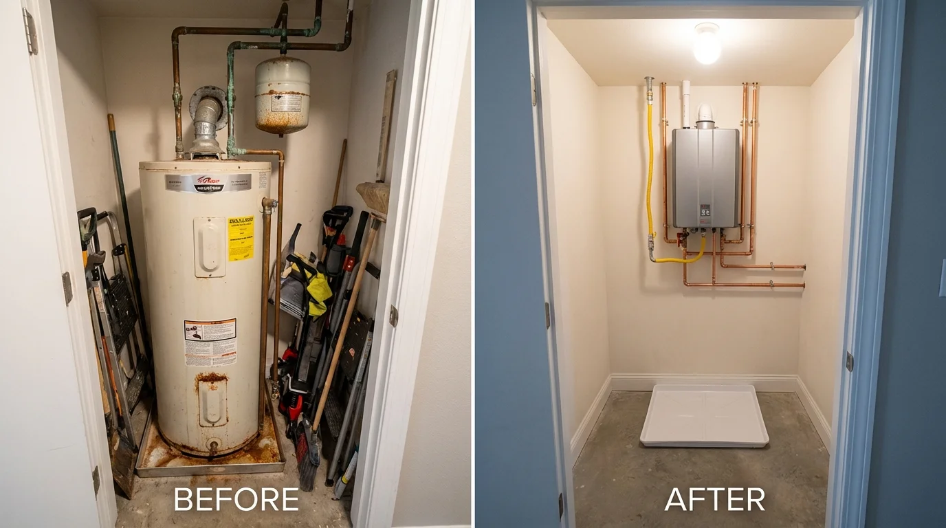 Tank water heater versus wall-mounted tankless unit comparison for Oran, MO homeowners