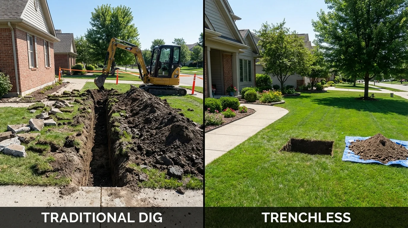 Trenchless sewer repair with minimal yard damage versus traditional excavation in Oran, MO